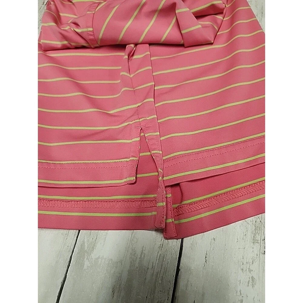 Peter Millar Shirt Men's Large Summer Comfort Pink Lime Striped Polo Golf NoLogo